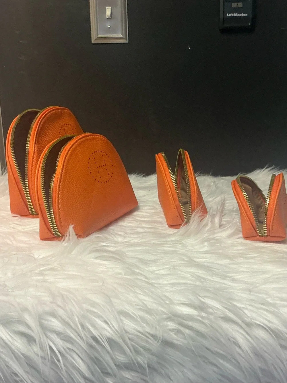 Women's Orange Leather Zip Pouch Shoe Accessories